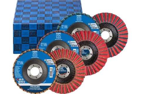 Assortiment de disques à lamelles POLIVLIES PVZ, céramique, Ø 115 mm, alésage Ø 22,23 mm, CO-COOL 60/G, 80/M, 120/F 1