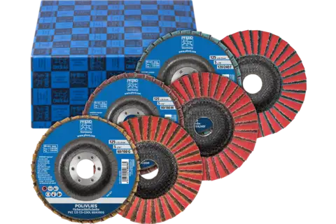 POLIVLIES flap disc set PVZ 3-piece ceramic dia. 125 mm centre hole dia. 22.23 mm CO-COOL60/G,80/M,120/F 1