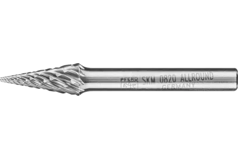 Tungsten carbide high-performance burr ALLROUND conical pointed SKM dia. 08x20mm shank dia. 6mm universal coarse 1
